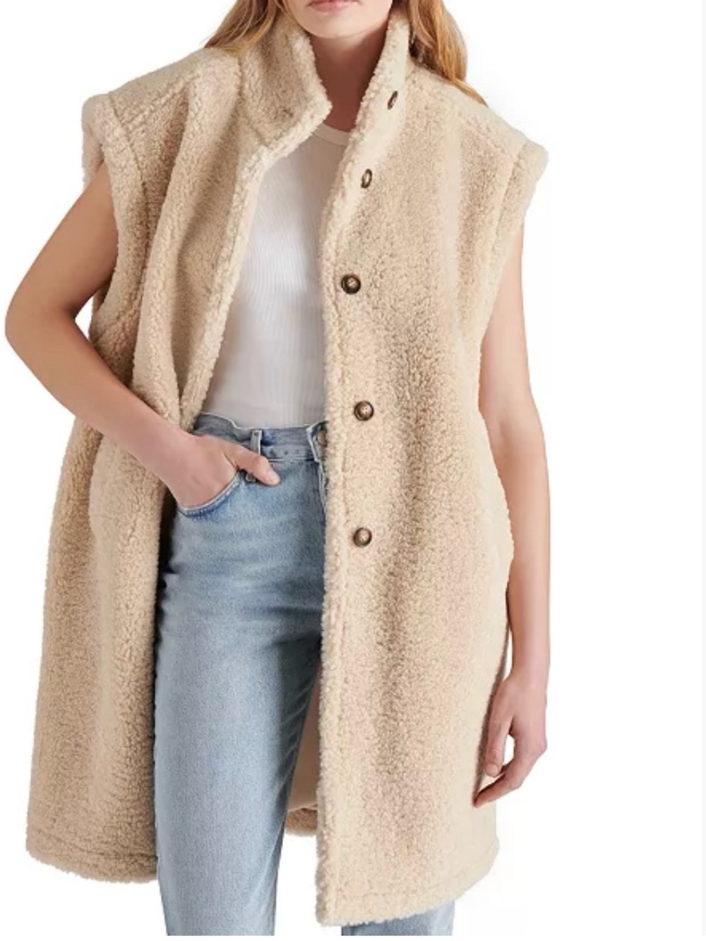 Steve Madden Sleeveless Teddy Coat Vest - Beige